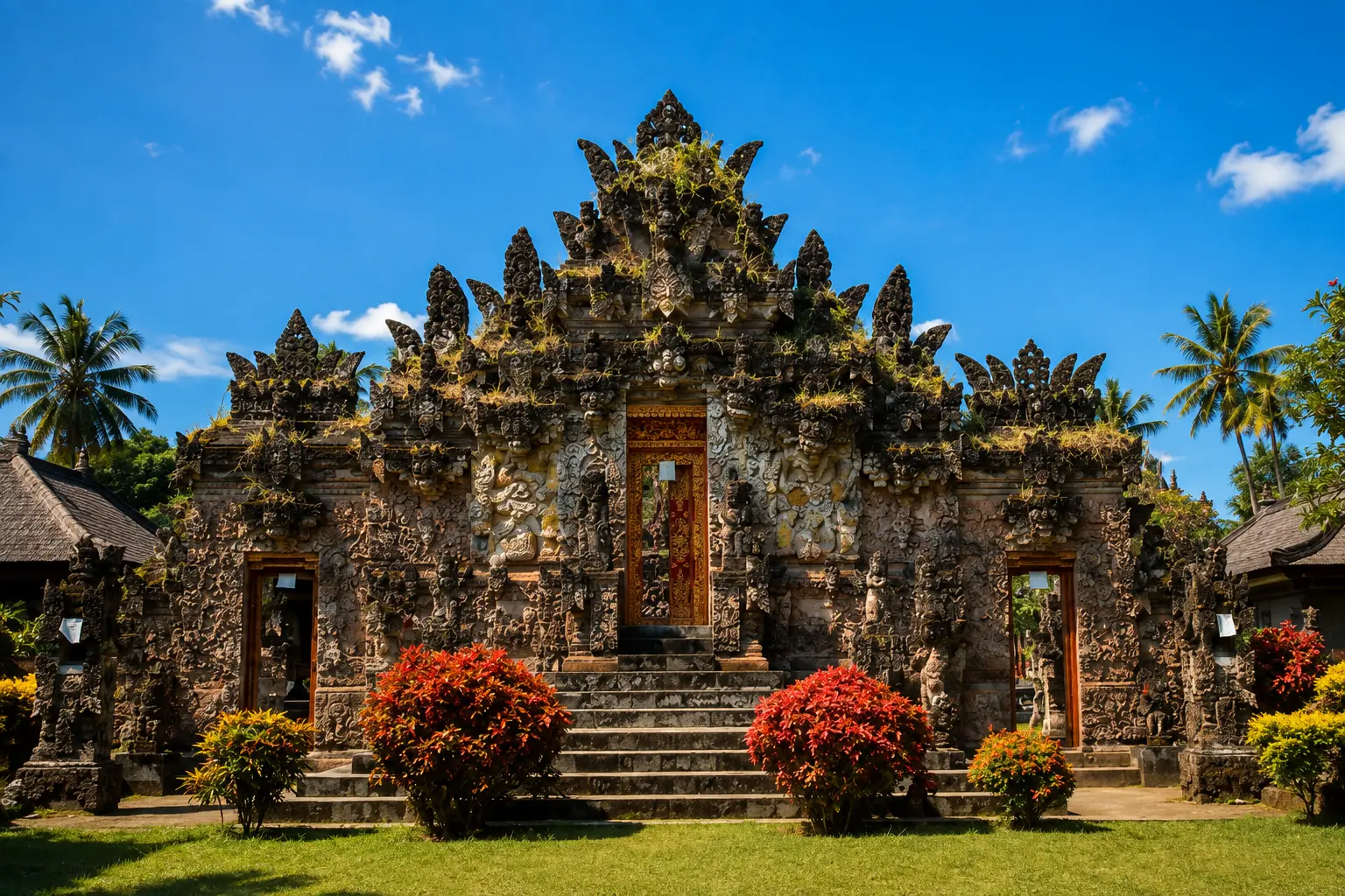 Ornate carved stone temple gateway in Singaraja, North Bali